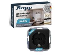 Kopp Paris Profipack: 6 prese di corrente con protezione da contatto aumentata, nero opaco, 920750014