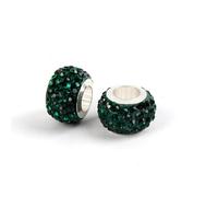 Kopper-24 Spacer Charm a forma di perline, 12 mm, 10 pezzi, verde scuro, con foro grande, con strass, per braccialetti fai da te, gioielli