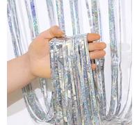 Kopper-24 Tinsel Tenda color argento, 2 x 1 m, con glitter, olografica, decorazione per feste, sfondo luccicante per compleanno, matrimonio, Capodanno, carnevale, scatola fotografica e sfondo