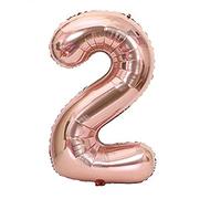 Kopper24 Palloncino in pellicola, numero 2, circa 40 cm, oro rosa, per gonfiaggio ad aria, XXL, numero gigante, palloncino con numeri, per ragazze, ragazzi, decorazione gigante, feste, matrimonio,