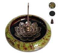 KOPYFANTAP Bruciatore di Incenso in Ceramica,Porta Incenso Loto con Supporto in Ottone Portaincenso Casa Teahouse Yoga Studio Decorazione della Casa,Verde