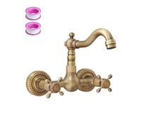 KOPYFANTAP Rubinetto Cucina a Parete Ottone Anticato, Miscelatore Lavello a Muro Bronzo Retro, Girevole a 360° Doppia Manopola Rubinetti per Bagno e Cucina, Bocca da 16 CM