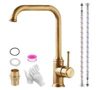 KOPYFANTAP Rubinetto Cucina Ottone Antico,Vintage Girevole a 360° Monocomando Miscelatore Lavello Bronzo per Bagno e Cucina, Retrò Alto Rubinetti Rame Cucina con Flessibili 50CM