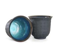 KOPYFANTAP Tazza da Tè in Ceramica Cinese,Set 2 Pezzi Tazzine da Te Nera Senza Manico,Testo di Buona Fortuna inRilievo Tazze da Tè Asiatiche 160ML per Casa, Ufficio, Regali