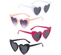 KOQAIIZ 4 pcs Occhiali Da Sole Cuore, Occhiali Retro, Occhiali Da Sole Cuore Amore, Protezione Uv, Occhiali Da Sole Moda, Donna Uomo a Cuore Forma di Cuore per Party Shopping all'aperto