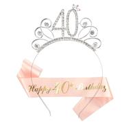 KOQAIIZ 40 Anni Compleanno Donna Decorazioni Corona Sciarpa Set, 40 Anni Fabulous Sash e Strass Coroncina Compleanno per Decorazioni, Principessa per Donna Decorazione Accessori Regalo