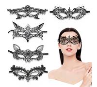 KOQAIIZ Maschera Pizzo Nera, 5 Pezzi Maschera Veneziana Donna Pizzo, Maschera Mezzo Viso, Mascherina Maschera Occhi da Ballo per Donna Uomo Carnevale Halloween Festa