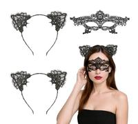 KOQAIIZ Maschera Veneziana Donna, Maschera in Maschera Nera per Donne, con 2 Cerchietto per Orecchie da Gatto, per Carnevale Halloween Festa