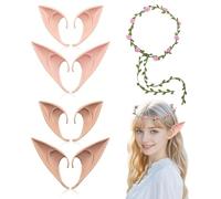 KOQAIIZ Orecchie da Elfo, 8 Pz Orecchie da Fata Orecchio Elfo, Orecchie Elfo Cosplay Orecchie Orecchie Folletto, con 1 Corona di Fiori, per Cosplay Halloween Carnevale Mascherata