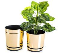 KORAD Set di 3 vasi con sottovaso di diametro 21 cm modello 011 - Oro Lucido; glamour; moderno, alta brillantezza, stile classico, rustico, loft, per piante, erbe, fiori e composizioni vegetali.