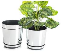 KORAD Set di 3 vasi con sottovaso di diametro 21 cm modello 016 - Specchio; glamour; moderno, alta brillantezza, stile classico, rustico, loft, per piante, erbe, fiori e composizioni vegetali.