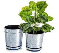 KORAD Set di 3 vasi con sottovaso di diametro 26 cm modello 017 - Argento Vecchio; glamour; moderno, alta brillantezza, stile classico, rustico, loft, per piante, erbe, fiori e composizioni vegetali.