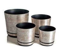 KORAD Set di 4 vaso da fiori modello 019 Argento antico nelle misure 26 cm, 21 cm, 18 cm e 16 cm; vasi decorativi in plastica senza fori di drenaggio; per piante, fiori e composizioni vegetali.