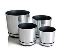 KORAD Set di 4 vaso da fiori modello 024 Alluminio nelle misure 26 cm, 21 cm, 18 cm e 16 cm; vasi decorativi in plastica senza fori di drenaggio; per piante, fiori e composizioni vegetali.