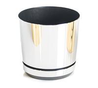 KORAD Vaso da fiori con sottobicchiere integrato - Decoro 016 - specchio, diametro 16 cm - Vaso per piante in plastica di alta qualità - Pentola di piante decorativo con fori di drenaggio