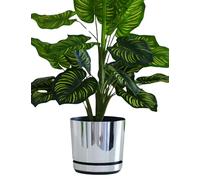 KORAD Vaso da fiori con sottobicchiere integrato - Decoro 016 - specchio, diametro 21 cm - Vaso per piante in plastica di alta qualità - Pentola di piante decorativo con fori di drenaggio