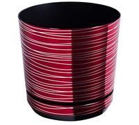 KORAD Vaso da fiori con sottobicchiere integrato - Decoro 072 - rosso con filo d'argento, diametro 16 cm - Vaso per piante in plastica di alta qualità - Pentola di piante con fori di drenaggio