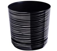 KORAD Vaso da fiori con sottobicchiere integrato - Decoro 073 - nero con filo d'argento, diametro 16 cm - Vaso per piante in plastica di alta qualità - Pentola di piante con fori di drenaggio