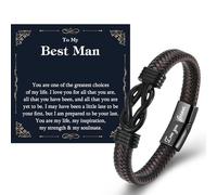 KORAS Regalo di San Valentino per lui, braccialetto in pelle nera per uomo, regalo da uomo per marito, fidanzato, fidanzato, anima gemella, Natale, compleanno, festa del papà, anniversario regali per