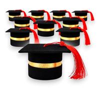 KORAT 12 Portaconfetti Laurea a Forma di Cappello Tocco Scatoline Nero e Oro con Nappina Rossa Bomboniere Eleganti in Cartone per Laurea, Confetti, Regalo Ospiti, Decorazioni Festa Università 8x8x4 cm