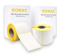 KORAT 450 Etichette Termiche 100x100 mm, 450 per Rotolo, Adesive per Stampante Termica, Compatibili Zebra Dymo Brother, Ideali per Spedizioni, Logistica, Barcode, Senza Inchiostro (450, 1 Rotolo)