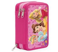KORAT Astuccio Scuola 3 Zip Completo 44 Pezzi per Bambine Triplo Scomparto Organizzato con Cancelleria per Scrittura e Disegno, Compatto per Zaino, Resistente, Lavabile, Accessori Inclusi