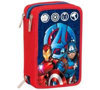 KORAT Astuccio Scuola Elementare 3 Scomparti Completo, per Avengers Fan, 44 Pezzi, 3 Zip, Kit Cancelleria Triplo con Matite, Penne, Pennarelli, Pastelli Colla Regalo Bambino con Cerniere
