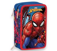 KORAT Astuccio Scuola Elementare 3 Scomparti Completo, per Spiderman Fan, 44 Pezzi, 3 Zip, Kit Cancelleria Triplo con Matite, Penne, Pennarelli, Pastelli Colla Regalo Bambino con Cerniere