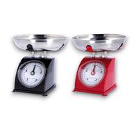 KORAT Bilancia da Cucina vintage Meccanica Tara manuale, quadrante grande e vaschetta in acciaio inox, capacità 5 kg struttura robusta in ferro, Analogica per alimenti