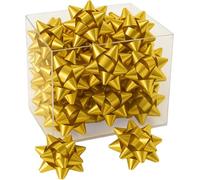 KORAT Coccarde Decorative Regalo in Box - Set da 25 o 50 Pezzi - Dimensioni 8x8 cm e 5x5 cm - Disponibili in Rosso e Oro - Ideali per pacchi Regalo, Natale e Decorazioni (Oro, 4x4 cm - Box 70 Pezzi)