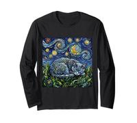 Korat Gatto Notte Stellata Che Dorme Grigio Kitty Opera d'Arte Maglia a Manica