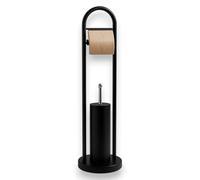 KORAT - Porta Rotolo per Carta Igienica con Porta Scopino Water, 2 in 1-81x22x22 Cm - Design Moderno in Metallo, Copertura in Legno, Made in Italy, Arredo Bagno (Nero - bambù)