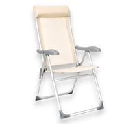 KORAT - Sedia Mare Pieghevole in Textilene con Poggiatesta, Struttura in Alluminio e Braccioli Ergonomici, per Spiaggia Campeggio Giardino, 58x38x110 cm - Spiaggina - Panna