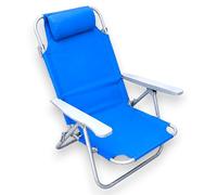 KORAT - Sedia Sdraio Pieghevole da Spiaggia e Giardino, Schienale Reclinabile 5 Posizioni, Cuscino Imbottito, Portata 120 kg, 84x63x63 cm, Spiaggina - Blu