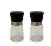 KORAT Set 2 Macina Sale e Pepe in Vetro 250 g Macinapepe Manuale con Coperchio, Corpo in Vetro Trasparente e Anello in Acciaio Inox Dimensioni 13x6,5x6,5 cm Regolabile per Sale Grosso, Pepe in Grani