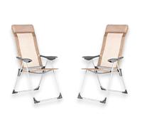 KORAT - Set 2 Sedie Mare Pieghevole in Textilene con Poggiatesta, Struttura in Alluminio e Braccioli Ergonomici, per Spiaggia Campeggio Giardino, 58x38x110 cm - Spiaggina - Tortora