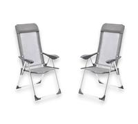 KORAT - Set 2 Sedie Mare Pieghevole in Textilene con Poggiatesta, Struttura in Alluminio e Braccioli Ergonomici, per Spiaggia Campeggio Giardino, 58x38x110 cm - Spiaggina - Grigio