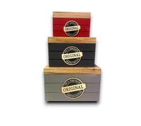 KORAT Set 3 Cassette in Legno Stile Vintage Tris di Cassette Decorative Rettangolari in 3 Misure Diverse Design Original con Scritta Scatole Portaoggetti per Arredo Casa, Cucina e Vetrine