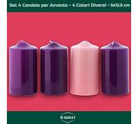 KORAT Set 4 Candele dell’Avvento 5x12,5 cm - 3 Viola e 1 Rosa - Candele Decorative Natalizie in Cera, Ideali per Corona dell’Avvento, Tavolo o Decorazioni di Natale