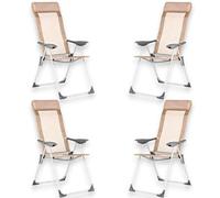 KORAT - Set 4 Sedie Mare Pieghevole in Textilene con Poggiatesta, Struttura in Alluminio e Braccioli Ergonomici, per Spiaggia Campeggio Giardino, 58x38x110 cm - Spiaggina - Tortora