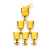 KORAT Set 6 Bicchieri Natalizi Rigati in Vetro Calici, Flute Design Elegante Rosso/Oro Per Vino, Prosecco e Decorazioni Natalizie per Tavola Natale e Festività (Calice - Rigato Oro - 260 ML)