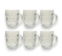 KORAT Set 6 Boccali da Birra in Vetro Decorato 250 ml Bicchieri con Manico, Dimensioni 12x9,5x14 cm, Stile Classico per Birra, Cocktail e Bevande Resistente e Festa di Piazza, Compleanni, Brocca Birra