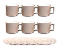 KORAT - Set 6 Tazzine con Manico da tè Cappuccino in Ceramica con 6 Piattini Eleganti 210 ML Lavabili in Lavastoviglie Disponibile 4 Colori Eleganza e Stile per la Tua Pausa Caffè (6, Tortora)