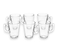 KORAT Set 6 Tazzine in Vetro 255 ML con Manico - Tazze Trasparenti per Caffè, Cappuccino, Tè e Bevande Calde - Resistenti, Eleganti e Lavabili in Lavastoviglie Bar, Hotel