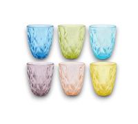 KORAT Set di 6 Bicchieri Colorati in Vetro Modello Diamante 250 ml Bicchieri Acqua, Succhi e Cocktails Design Elegante e Resistente, Effetto Cristallo, Multicolore 10x8x8 cm, Lavabili in Lavastoviglie
