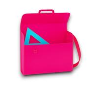 KORAT Set Valigetta Scuola PortaDocumenti Pastello con Soffietto + Coppia di Squadrette 45° e 60° Cartella Porta Disegni con Tracolla Regolabile e Maniglia, Squadre Disegno Tecnico (Fluo - 27x39 cm)