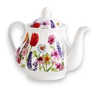 KORAT Teiera in Porcellana New Bone China 1,1 L con Coperchio, Decori Floreali Assortiti, Lavabile in Lavastoviglie e Adatta al Microonde, per Tè Tisane e Infusi