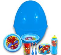 KORAT Uovo di Pasqua Gigante Sorpresa Kit Pappa Bambino h.40 cm Sorpresone Set di Stoviglie con Posate Porta Pranzo Borraccia Plastica Resistente Infrangibile PASQUALONE (per Spiderman)