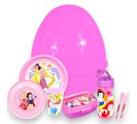 KORAT - Uovo Sorpresa Pasqua Bambini Idea Regalo con Set Pappa 7 Pezzi in Melamina - Piatti, Bicchiere, Borraccia, Porta Merenda e Posate - Uovo Grande 30x30x40 cm Pasqualone (Principesse Disney)