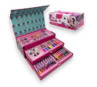 KORAT - Valigetta Colori 52 Pezzi per Bambini con Pennarelli, Pastelli, Pastelli a Cera e Acquerelli, Kit Disegno Completo Matita, Pennello, Temperino, Gomma, Quaderno, Con Maniglia (Minnie)